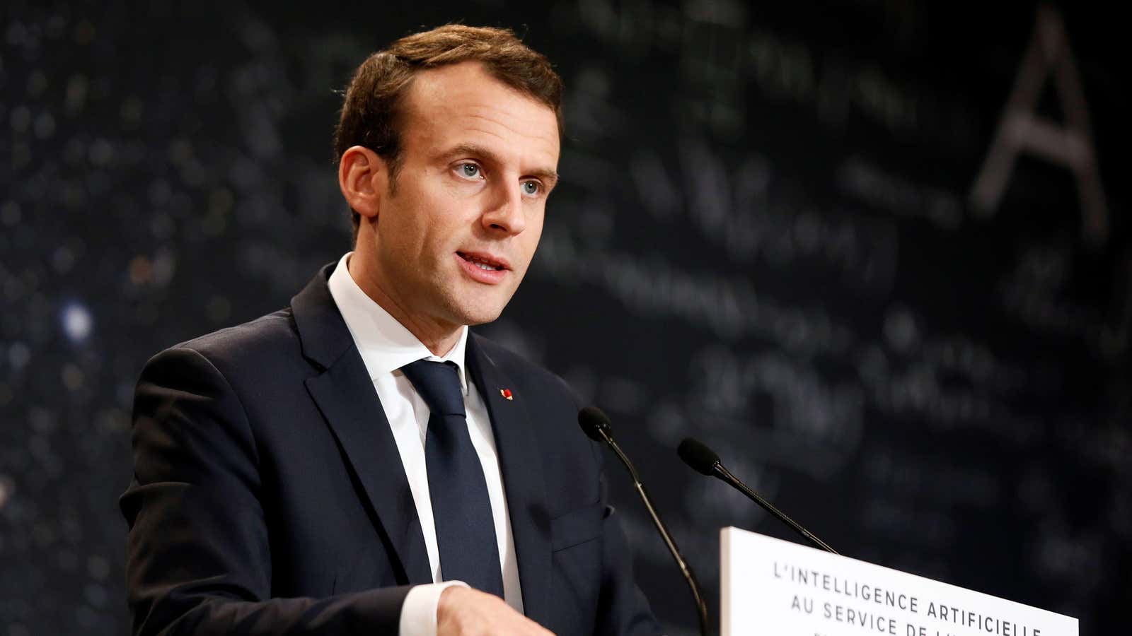 French president Emmanuel Macron announces France’s AI policy.