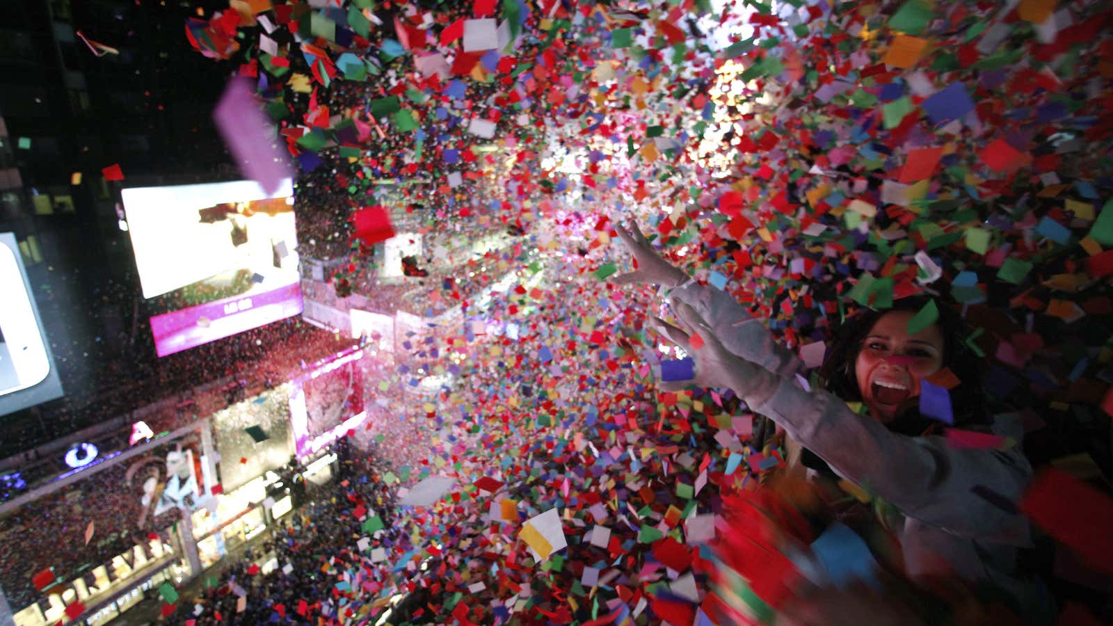 The ball drops in Time Square, New York.