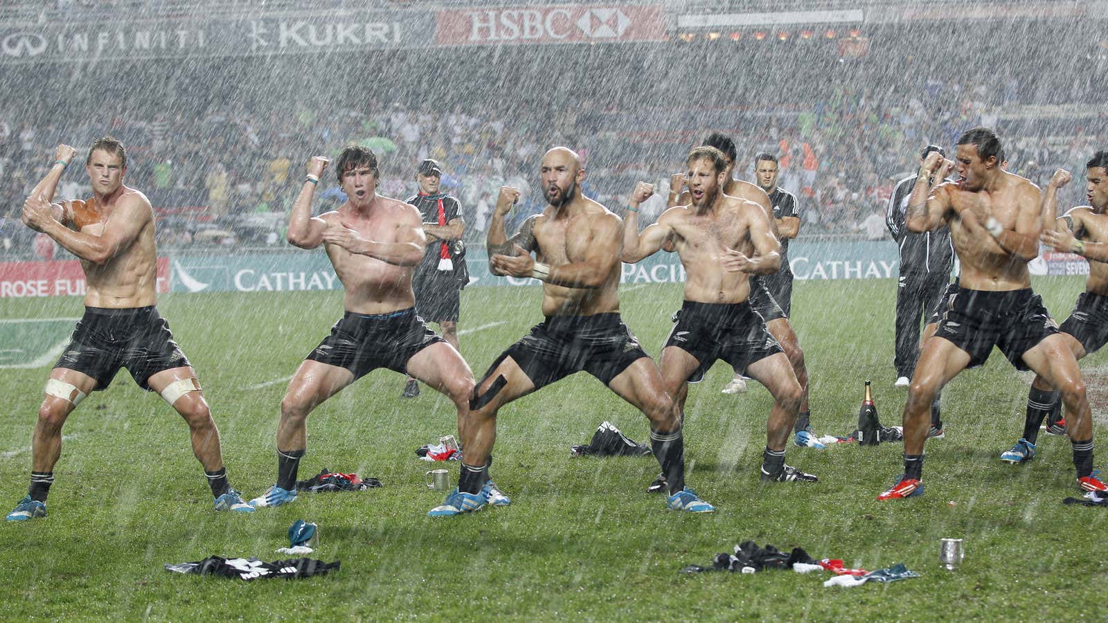 The end of the Hong Kong Sevens Rugby tournament, rain and all.