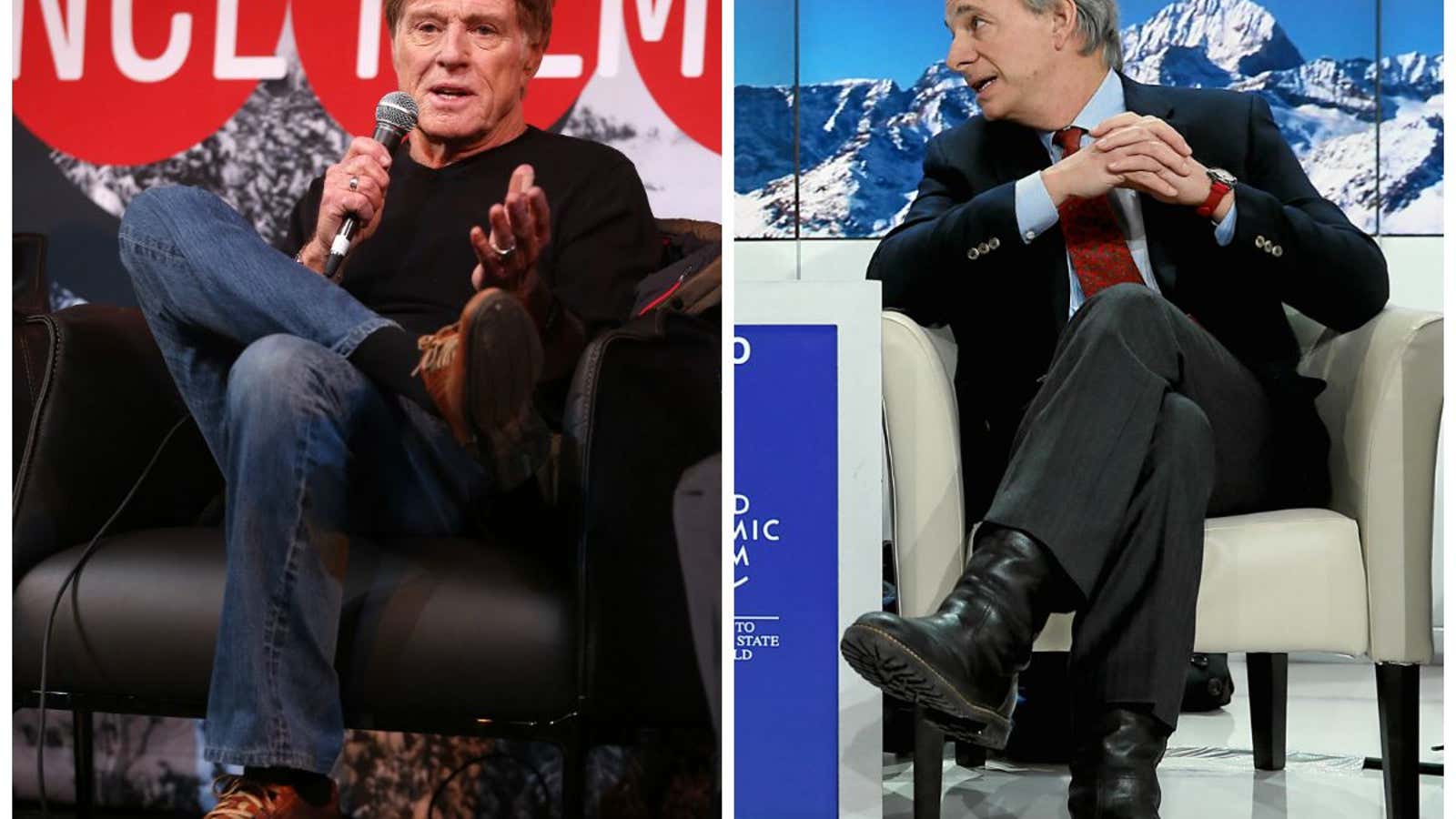 Tell me the part about alpine sweaters? Robert Redford at Sundance and Ray Dalio at the WEF.