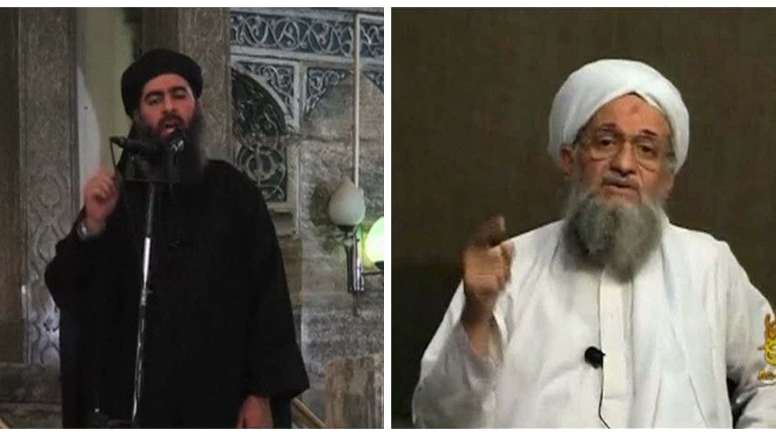 Twin threats: Baghdadi, at left, and Zawahiri