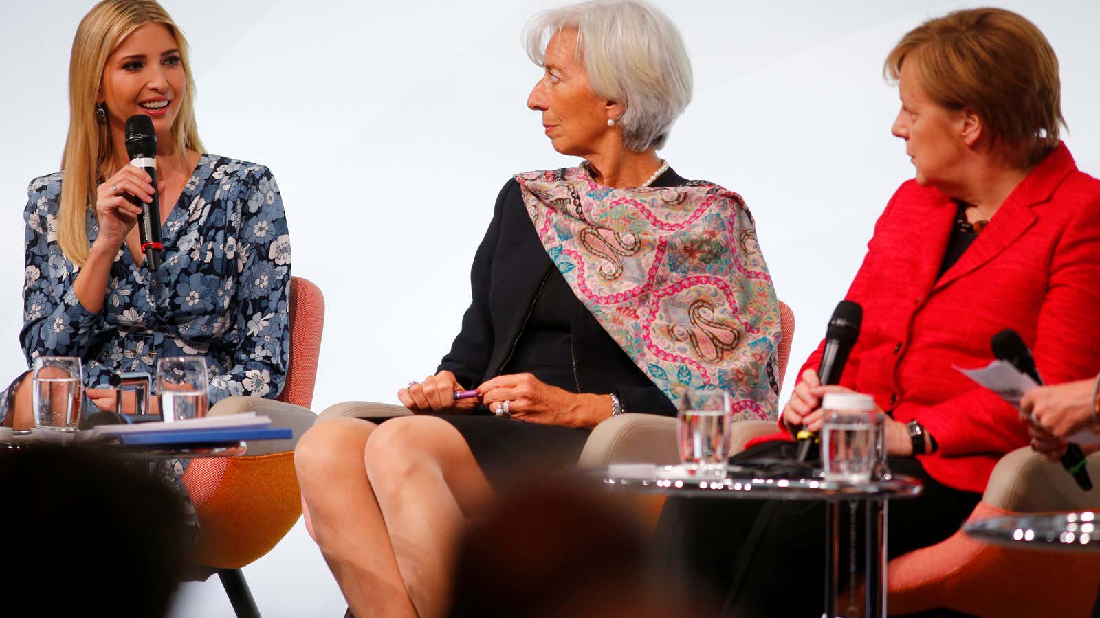 Ivanka Trump sat on a panel with IMF director Christine Lagarde and German chancellor Angela Merkel.