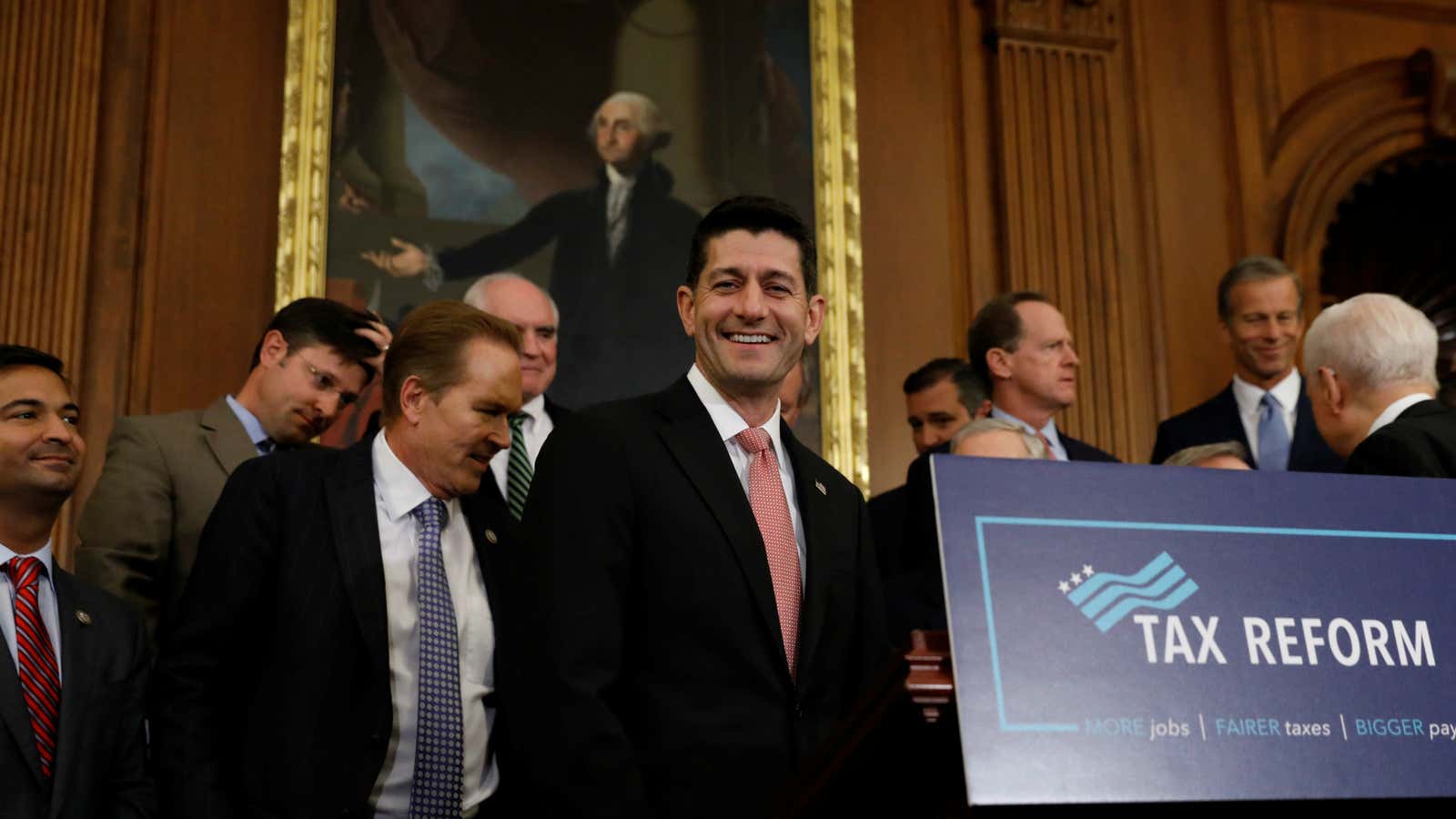 Speaker of the House Paul Ryan is all smiles over the new GOP tax plan.