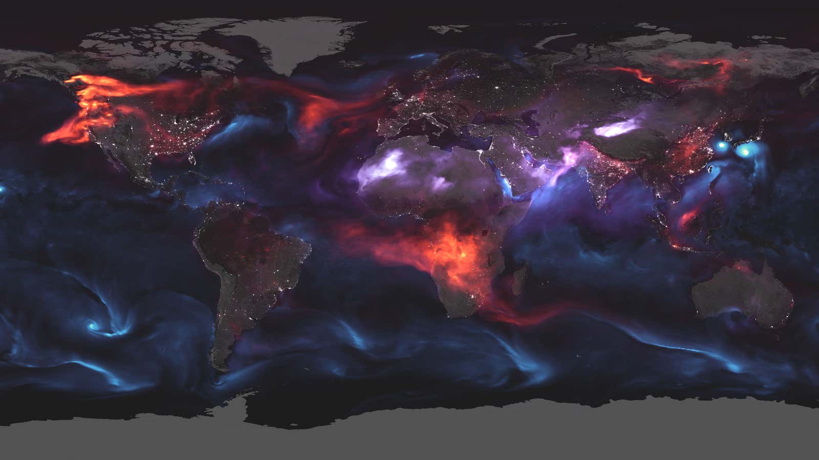 During one day in August, tropical cyclones, dust storms, and fires spread tiny particles throughout the atmosphere.