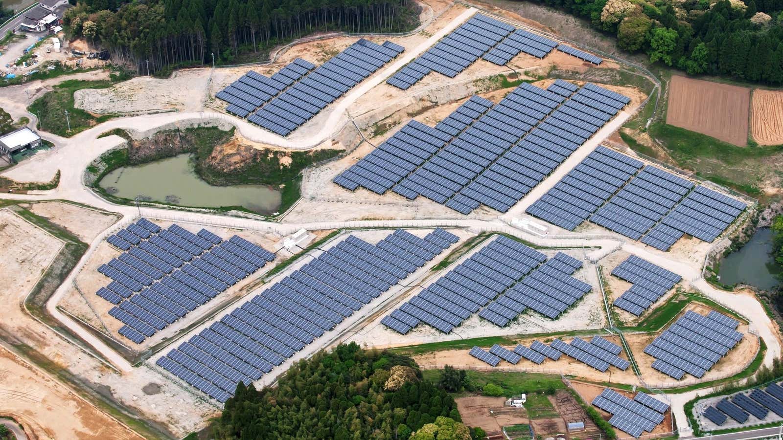 Part of a completed solar project on an old golf course in the Miyazaki prefecture.