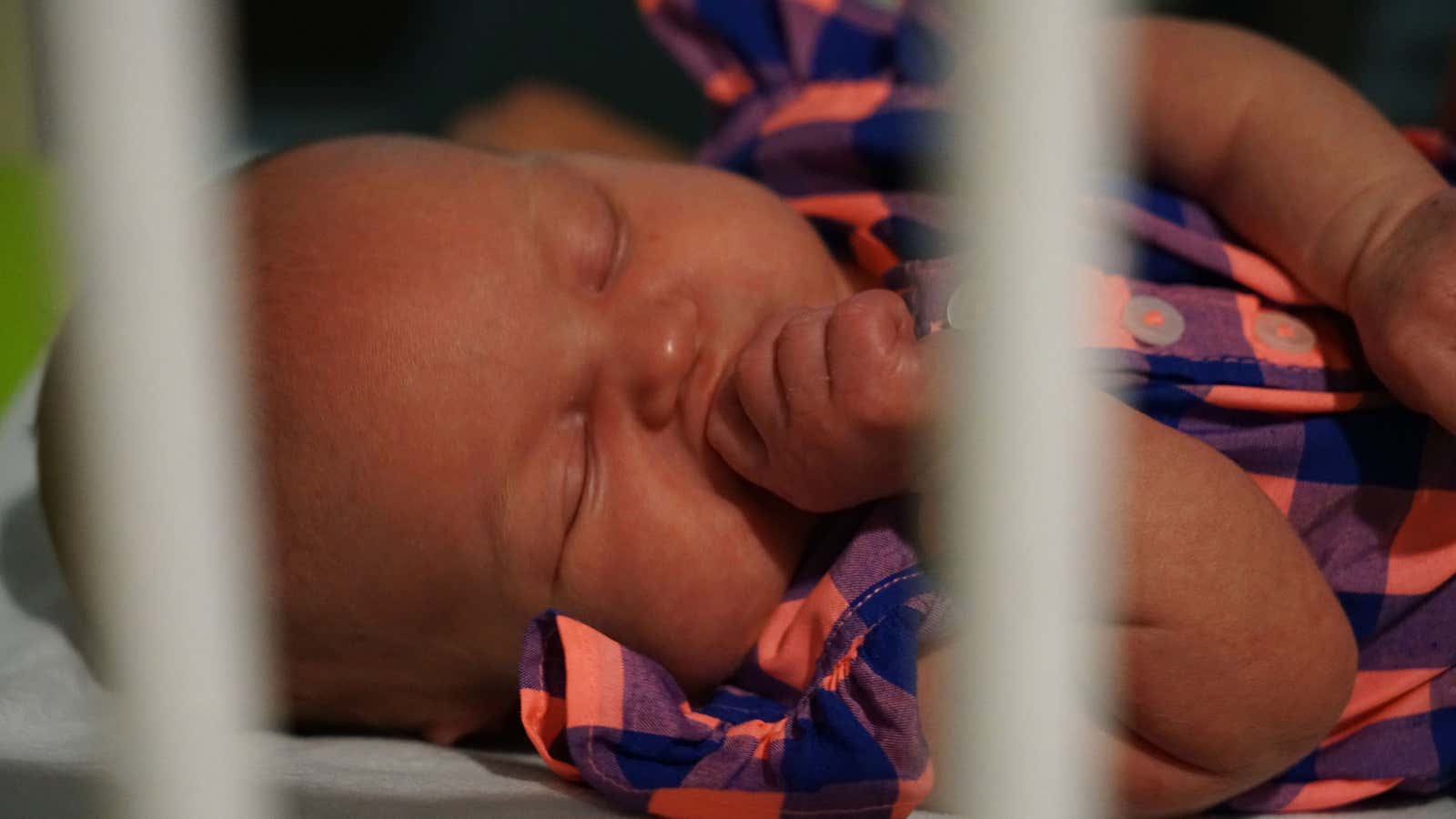 Story sleeps in her crib at Winchester Medical Center.