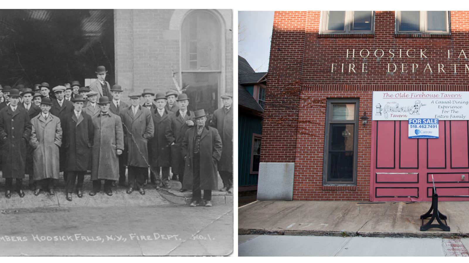 The Hoosick Falls Fire Department in the early 1900’s. It was transformed into a restaurant that went quickly out of business and is now for sale.