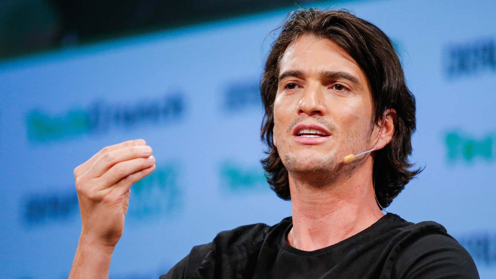 Adam Neumann, CEO of WeWork, speaks to guests during the TechCrunch Disrupt event in Manhattan, in New York City, NY, U.S. May 15, 2017.