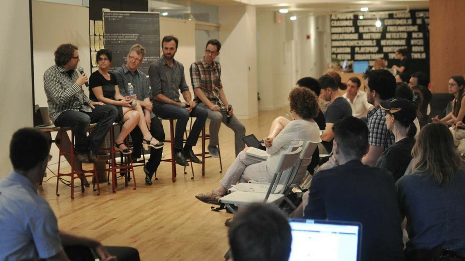 Quartz reporter Christopher Mims (far right) moderated the discussion.