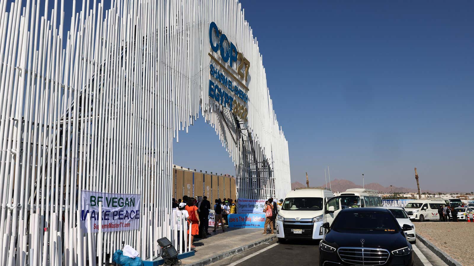 Delegates arrive at the Sharm El Sheikh for COP27.