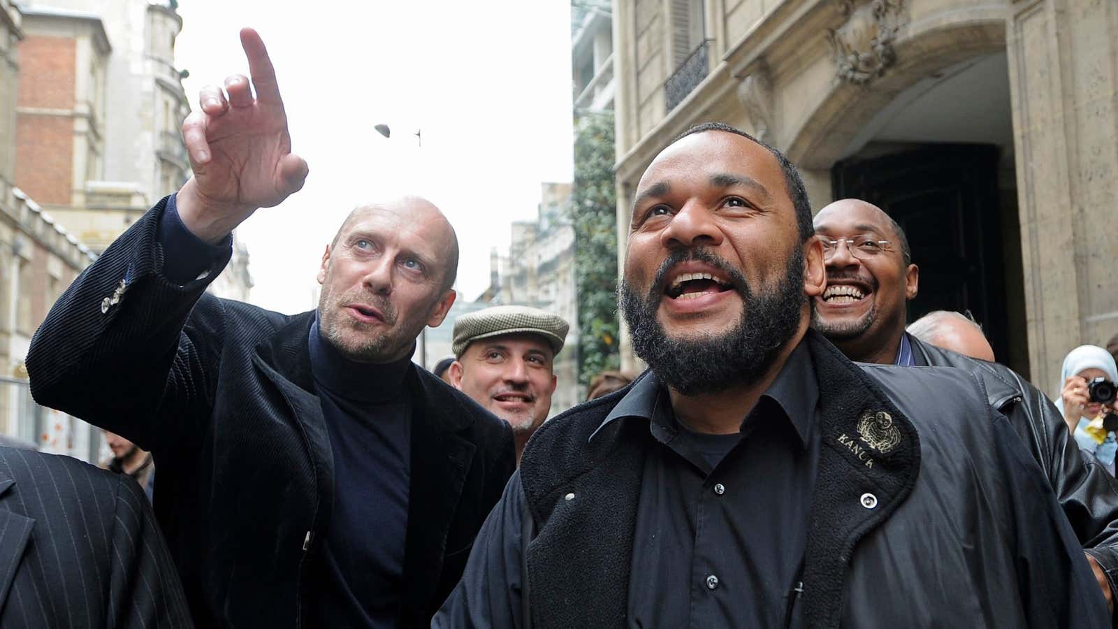 Alain Soral, left, pictured with comedian and notorious Holocaust denier Dieudonné M’bala bala.