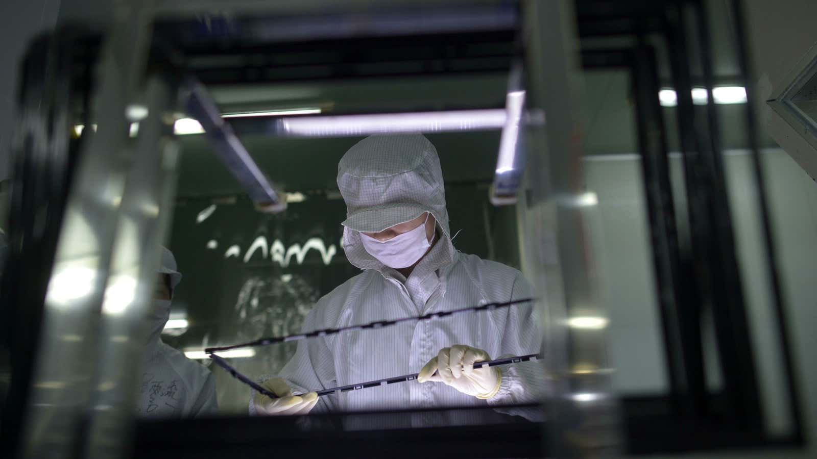 A worker in a Samsung LCD factory in Hubei province.