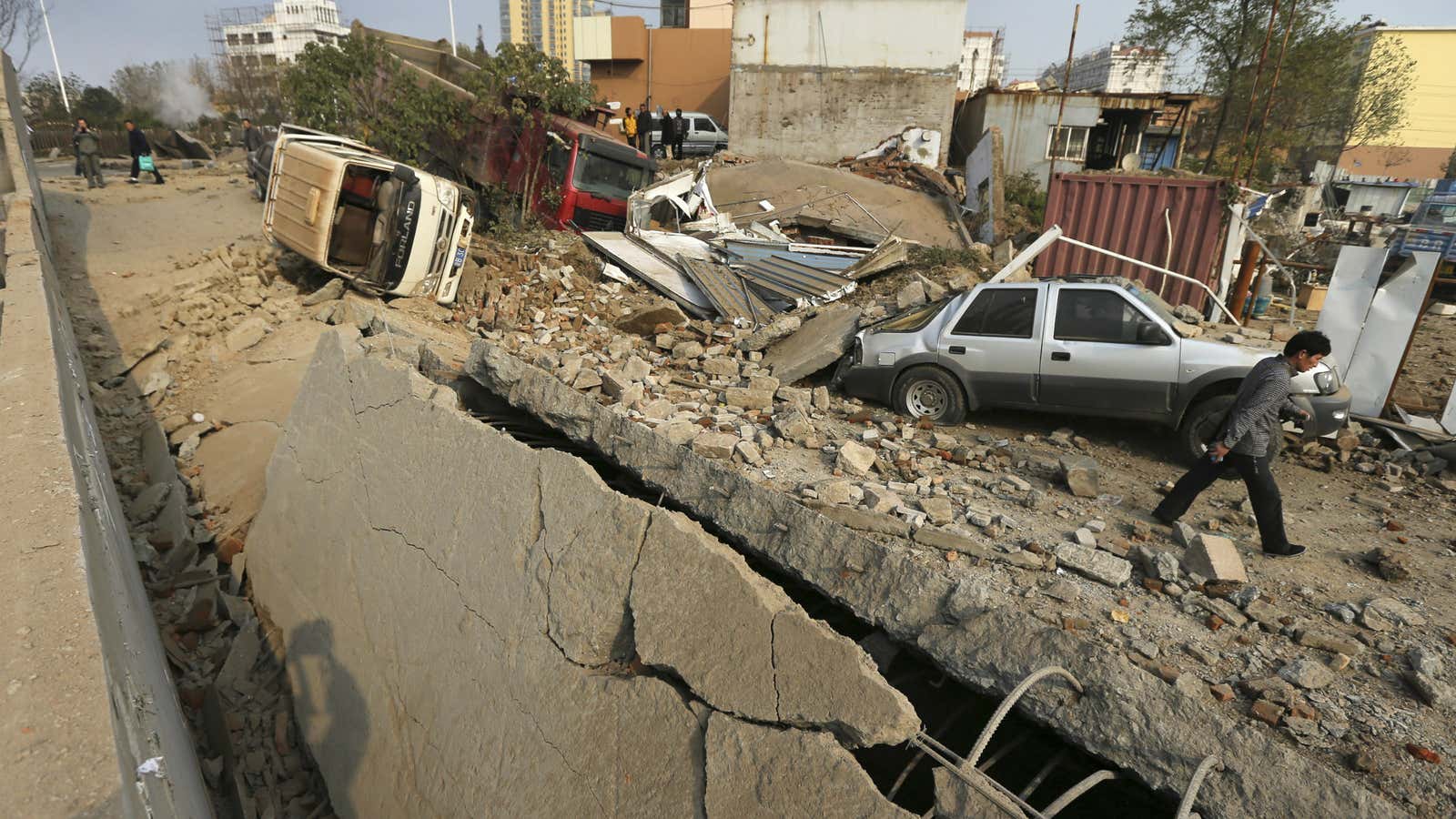 A street in Qingdao after the explosion.