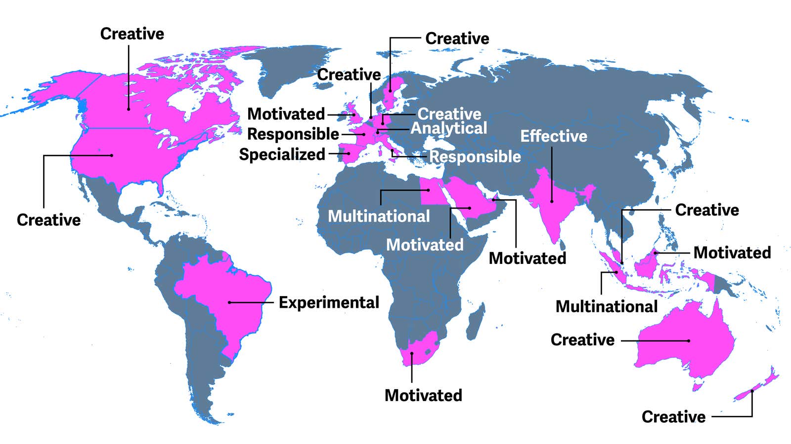 How people in various countries describe themselves on LinkedIn