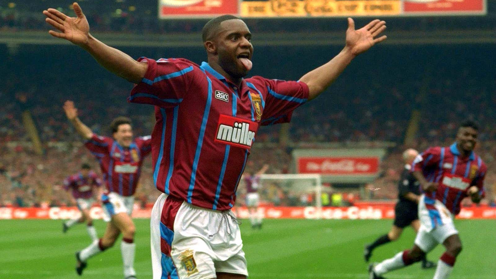 Dalian Atkinson, scoring in the FA Cup final for Aston Villa in 1994.