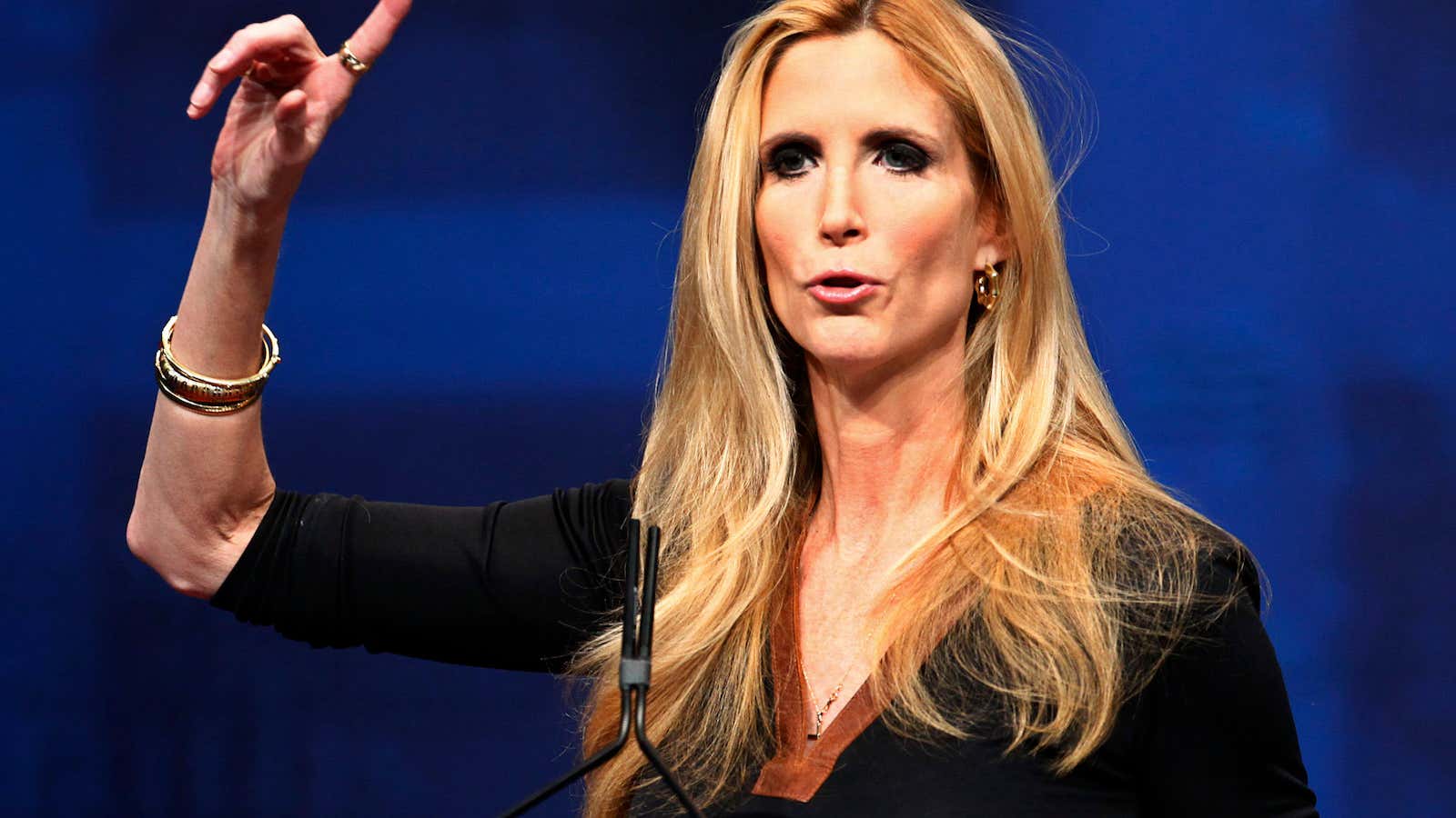 Political commentator Anne Coulter makes an address.