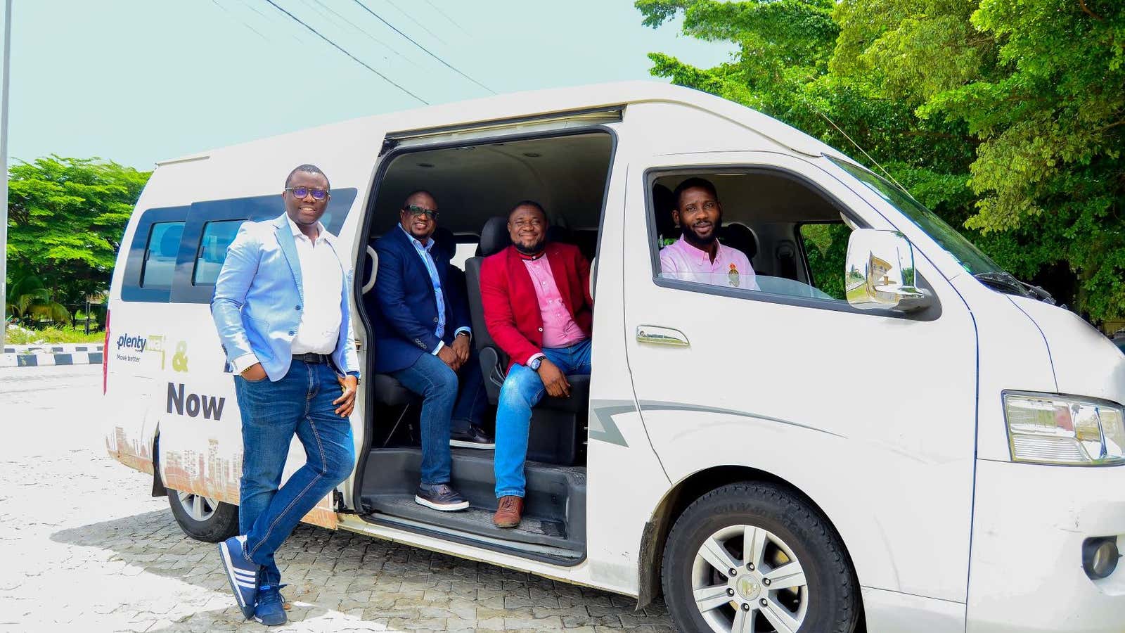 The founders of Nigeria’s bus-hailing startup Plentywaka are pictured.