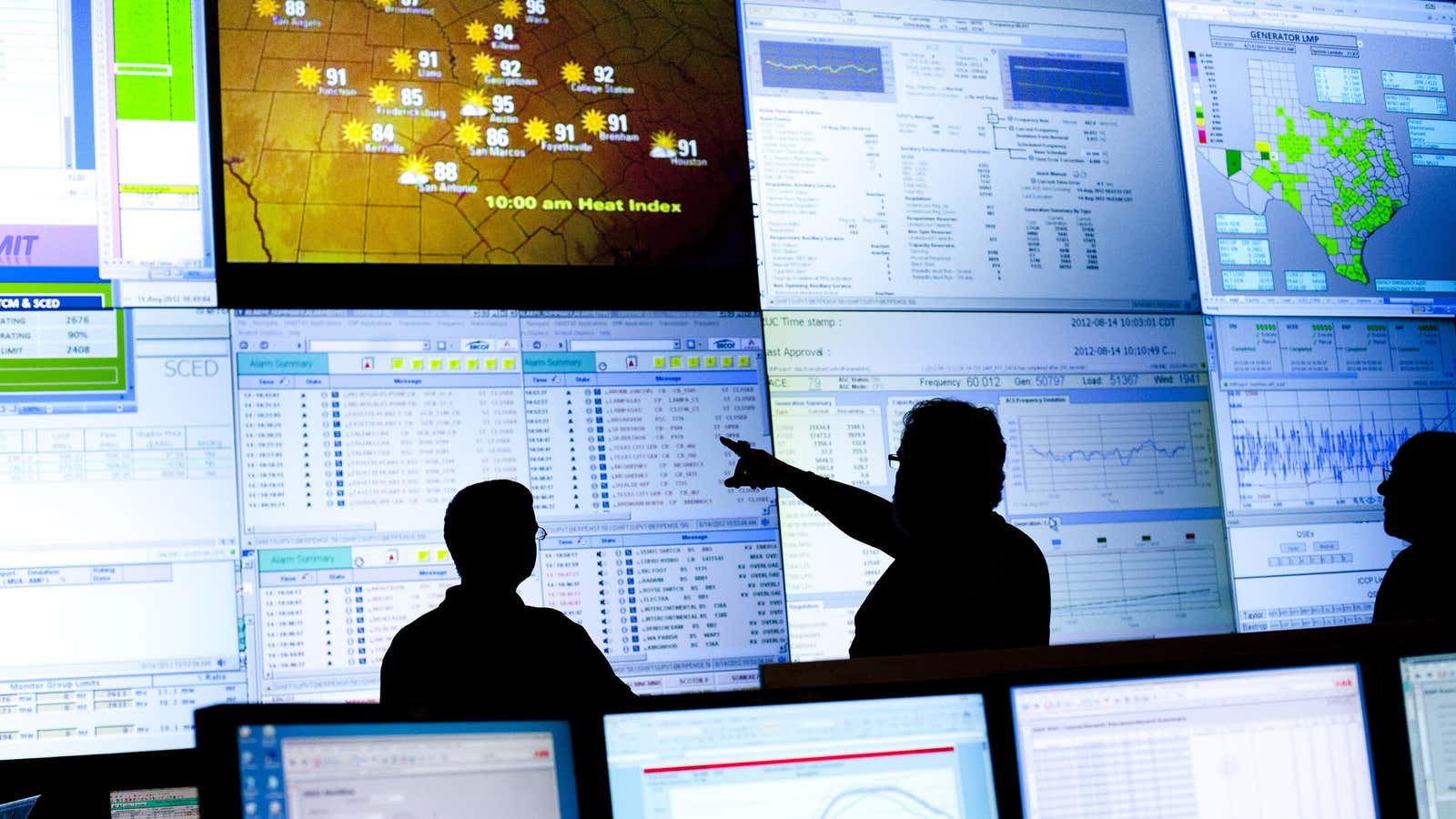 Grid operators inside the Electric Reliability Council of Texas command center. A cleaner, more resilient electric grid will help consumers avoid billion-dollar bills.