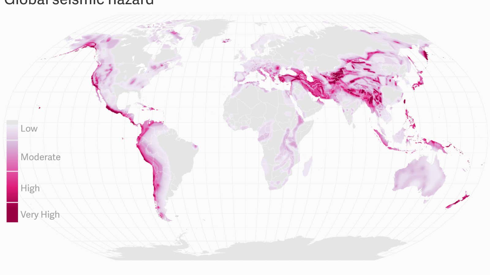 This map shows where the strongest earthquakes are expected to strike