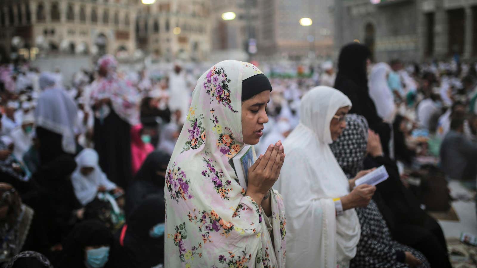 A Muslim pilgrim prays in Mecca, the final destination of the hajj pilgrimage.