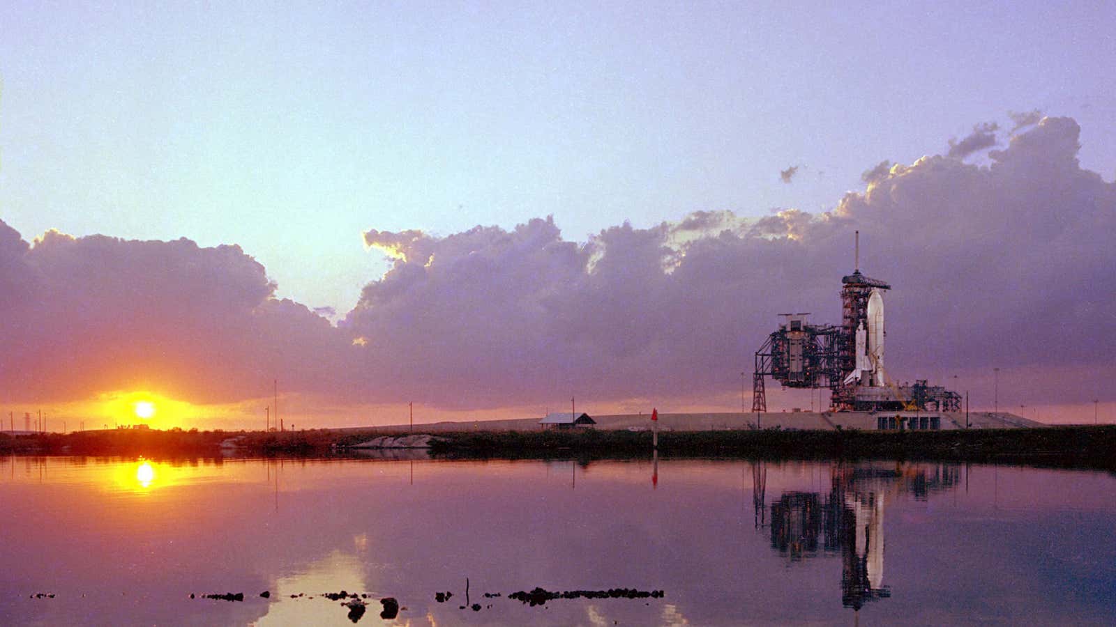 Space shuttle Columbia on launch pad 39A in 1981.