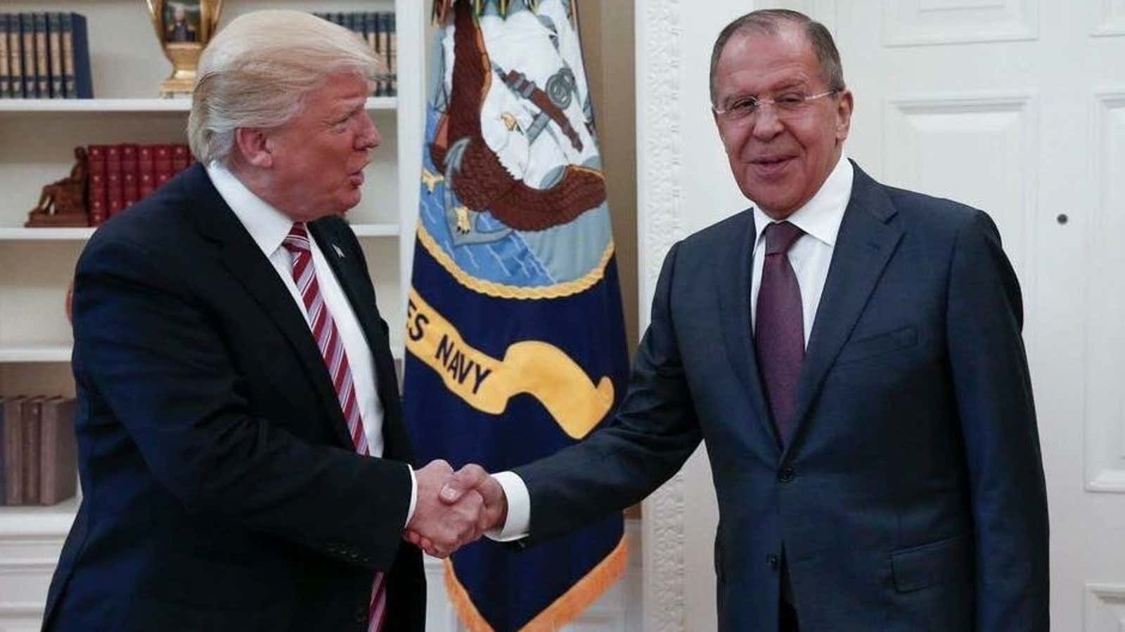 President Donald Trump meeting with Russian Foreign Minister Sergey Lavrov in the Oval Office, May 10.