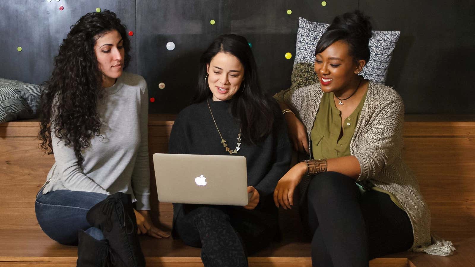 Women, happy at work.