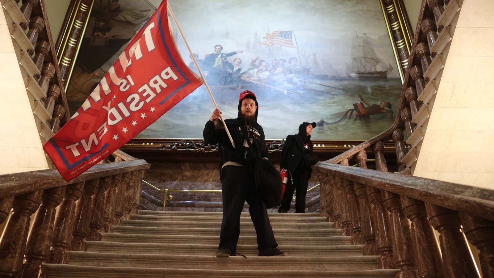 A pro-Trump flag inside the Capitol.