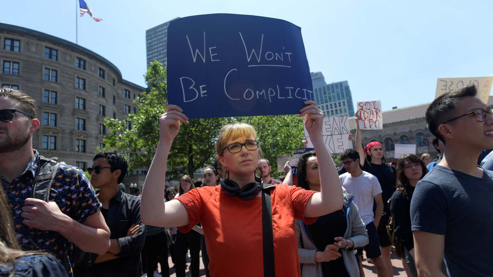 Wayfair employees protest in Boston over the company’s contract with US Customs and Border Patrol.