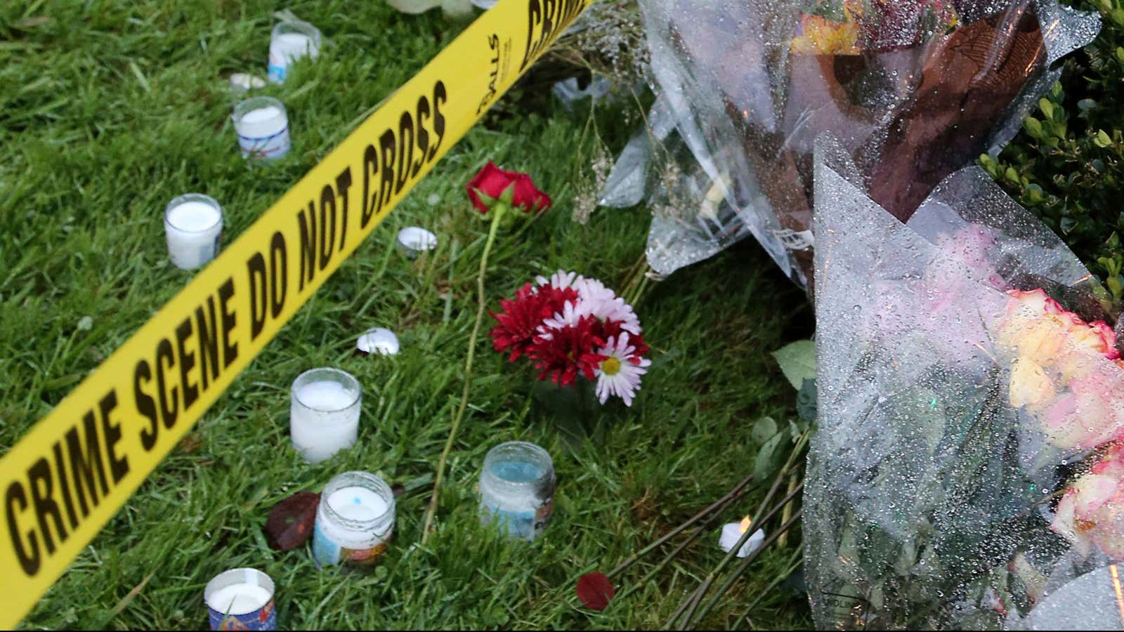 Flowers and candles placed outside the Tree of Life synagogue in Pittsburgh.