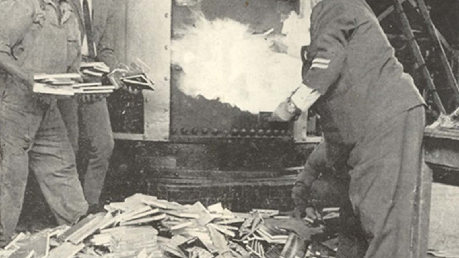 The Railway Depot furnace at Kaserne, Johannesburg in 1971. Banned and confiscated books and magazines were burnt weekly.