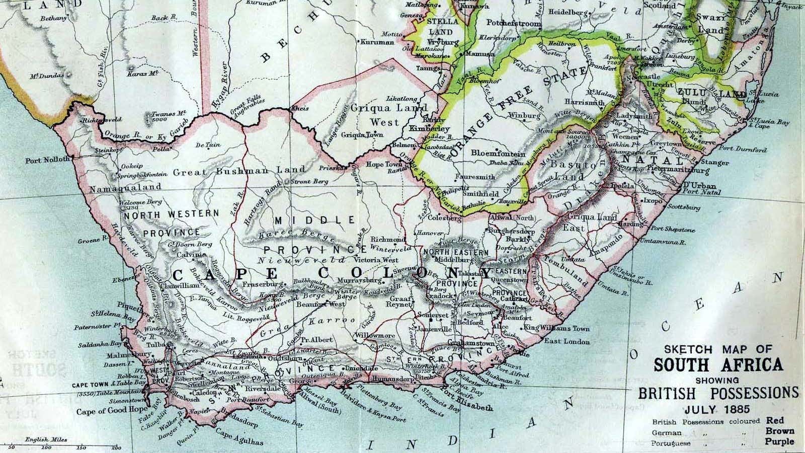 British colonial holdings in southern Africa, 1885.