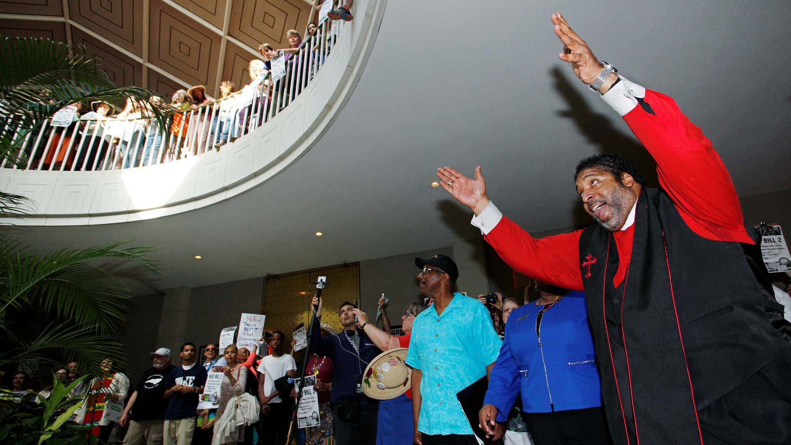 Rev. William Barber leads a demonstration in the North Carolina state legislature.