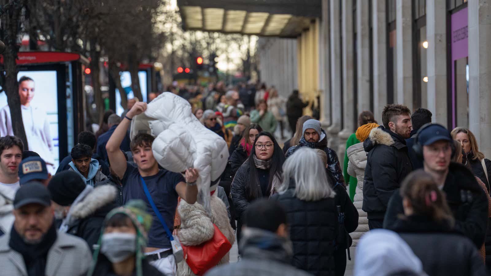 People walk along Oxford Street on January 20, 2023 in London, United Kingdom.