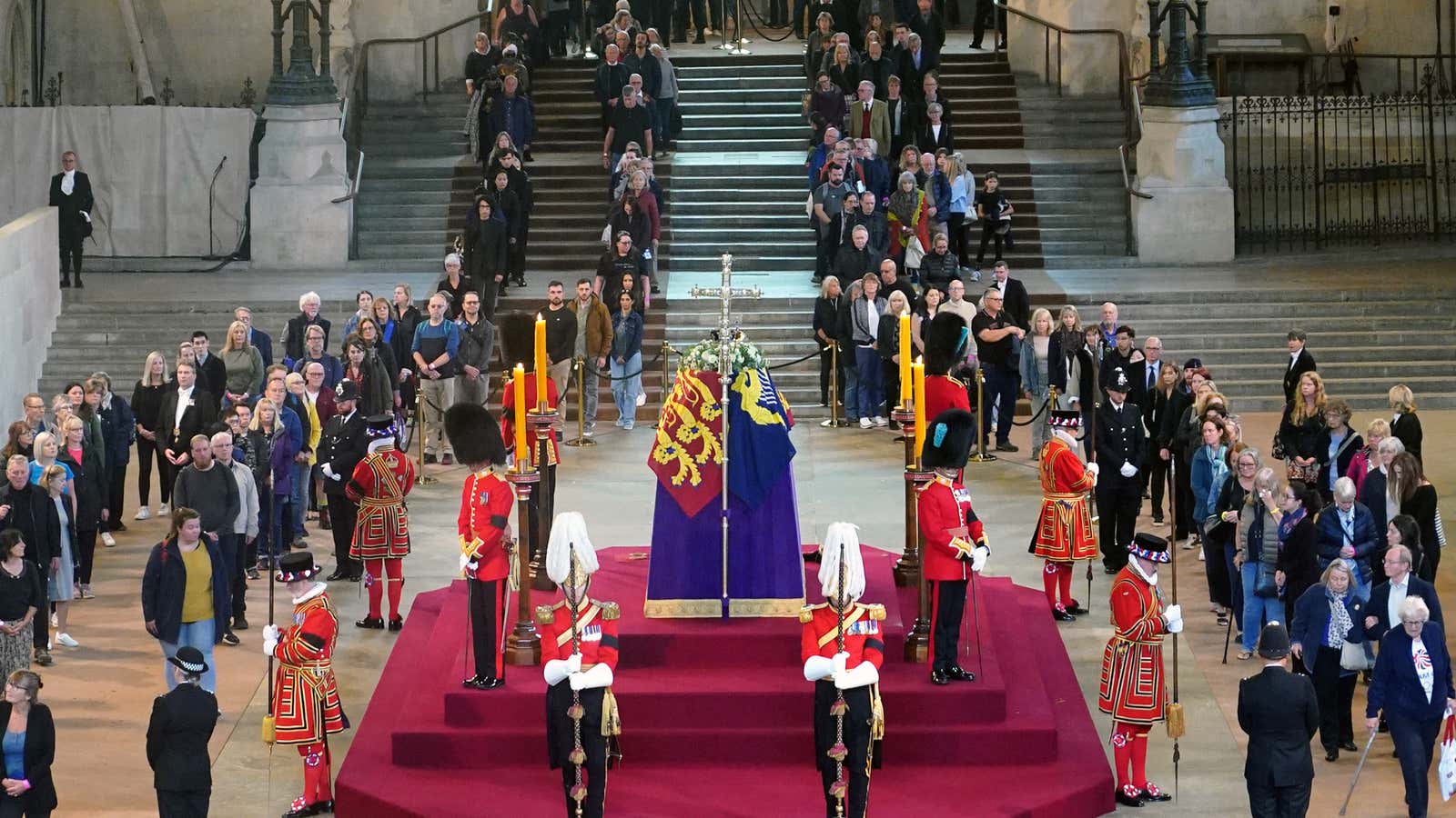 Queen Elizabeth II lying in state at Westminster Hall on Thursday. 