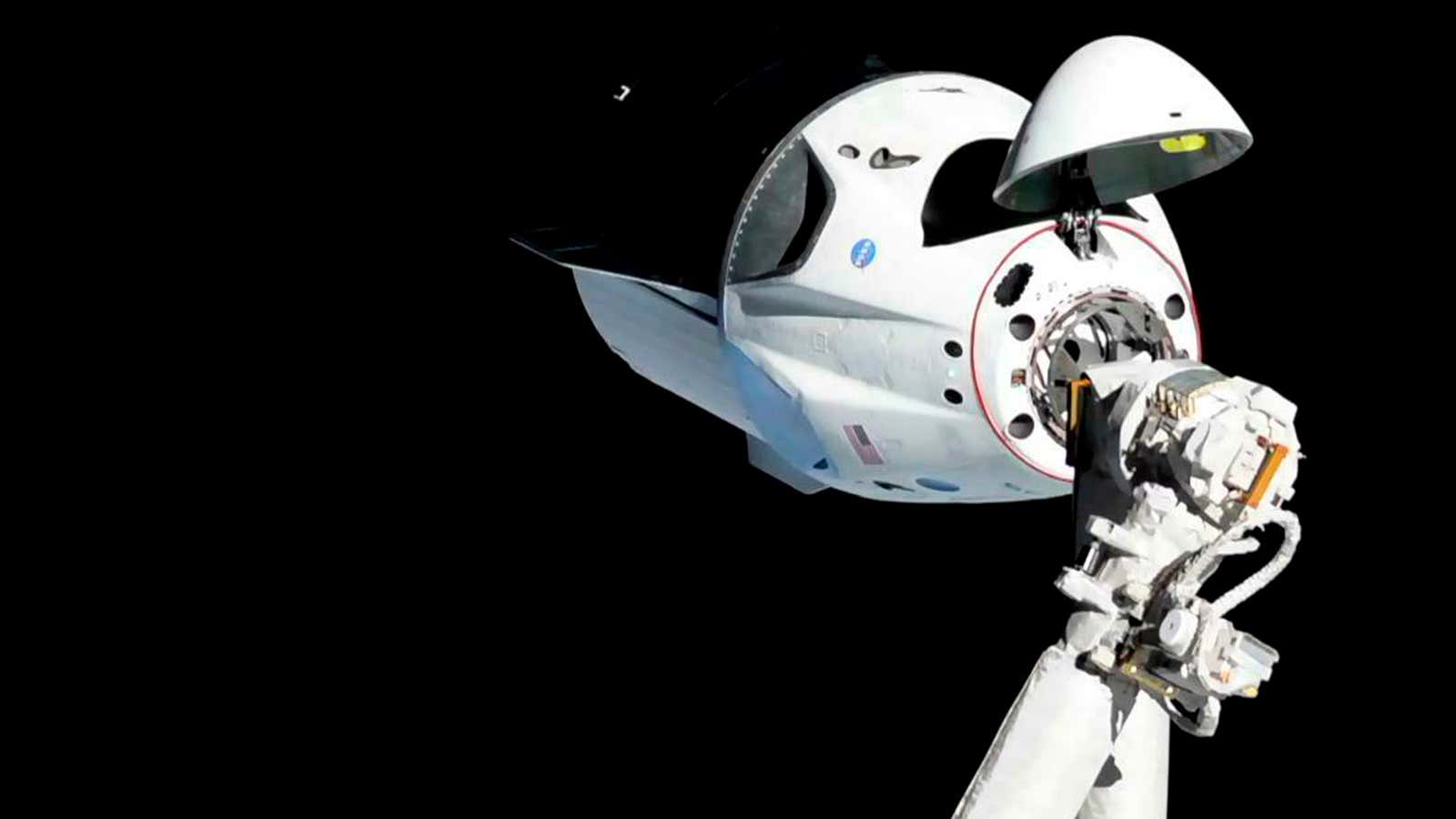 The SpaceX crew Dragon spacecraft reaches the International Space Station in March.
