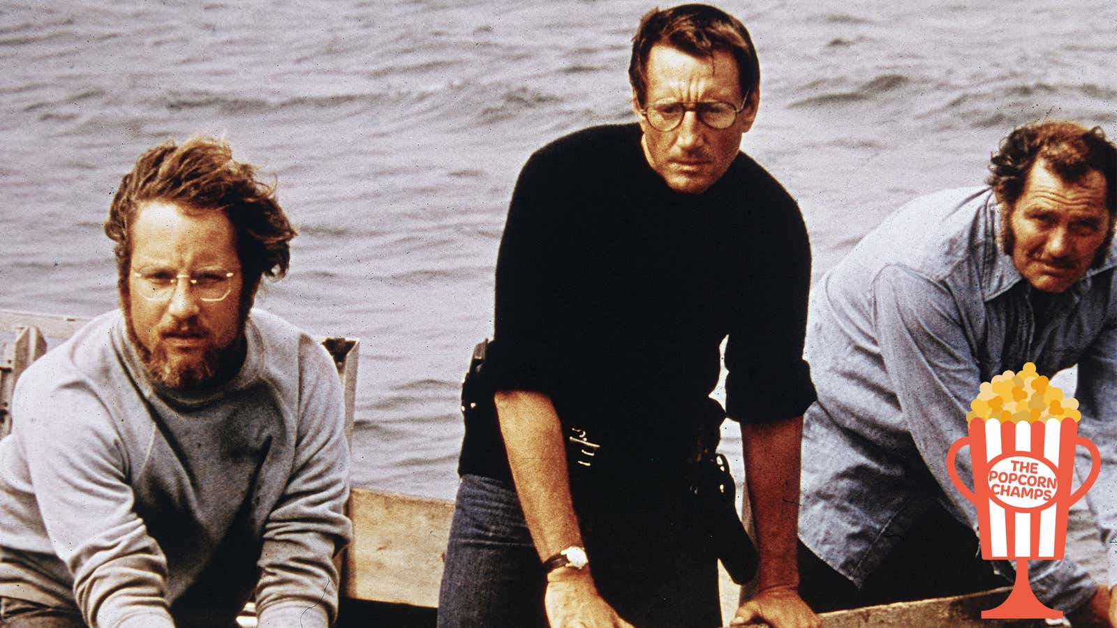 Richard Dreyfuss (left), Roy Scheider, and Robert Shaw in Jaws. (Not pictured: the shark)