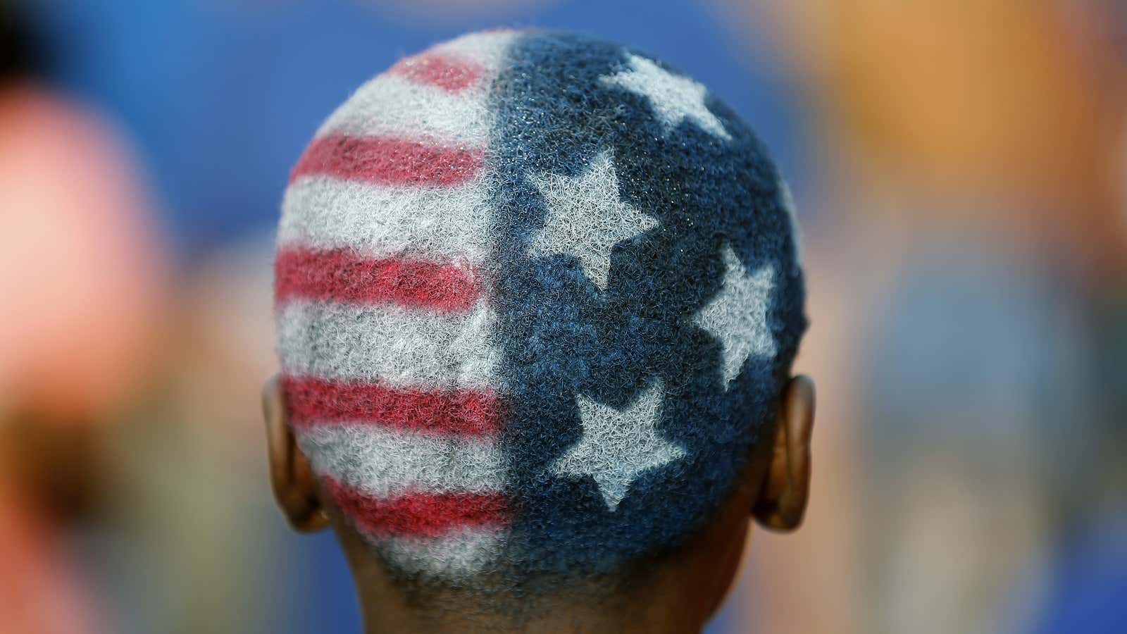 A boy’s head is painted with the stars and stripes of the U.S. flag at the Wisconsin State Fair in West Allis, Wisconsin, August 9,…