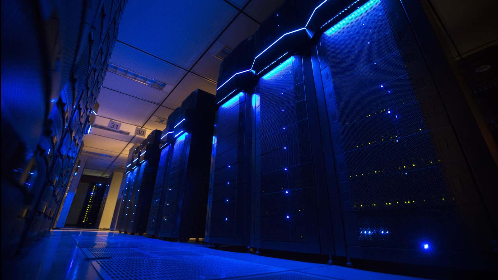 Server banks inside a data center at AEP headquarters in Columbus, Ohio.