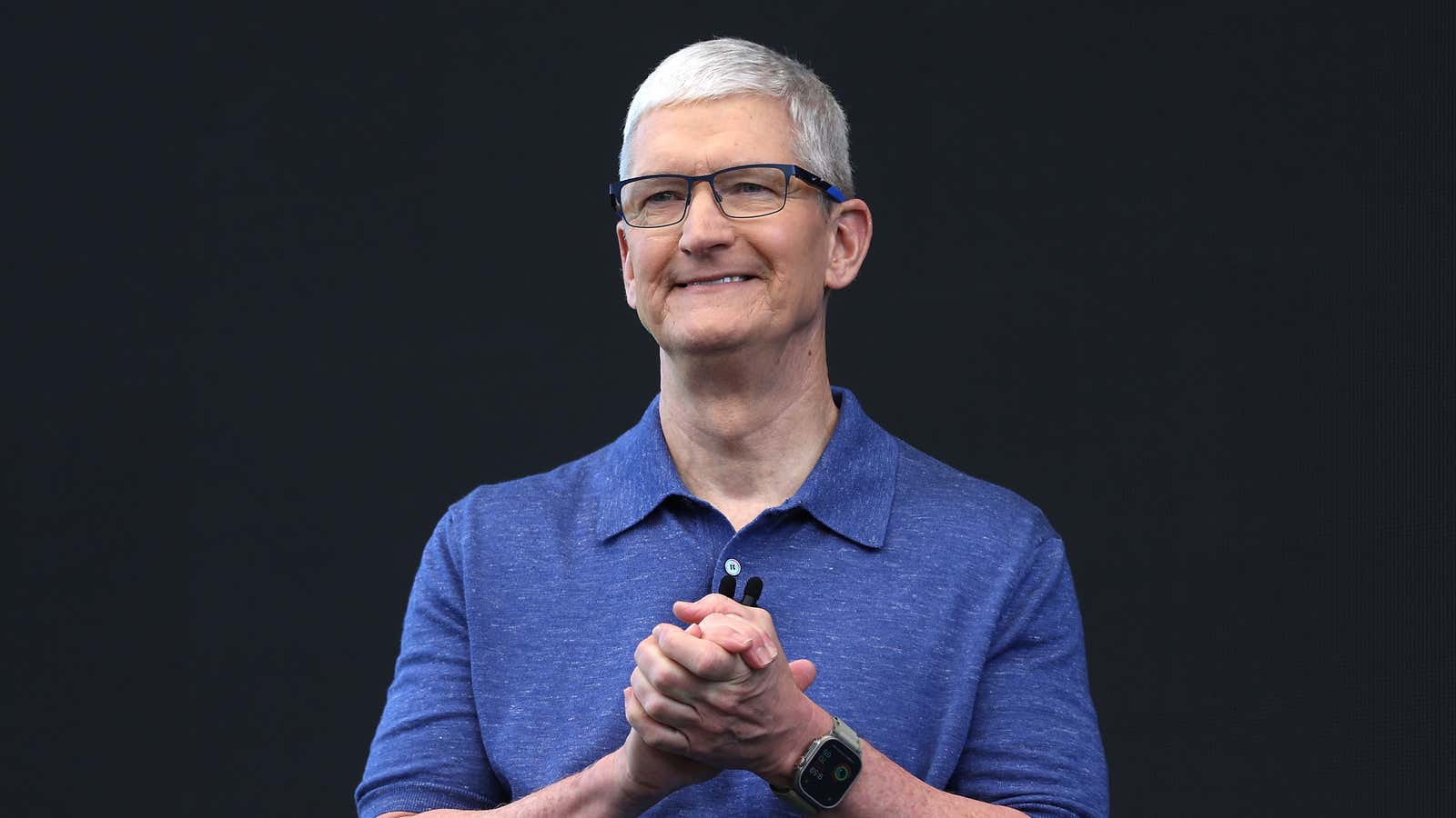 Apple CEO Tim Cook delivers remarks at the start of the Apple Worldwide Developers Conference (WWDC) on June 10, 2024 in Cupertino, California.