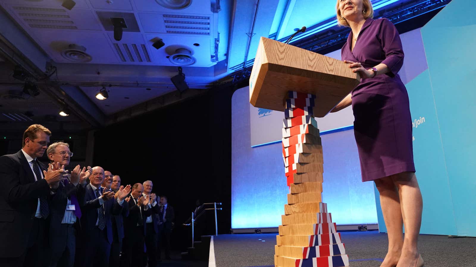 Foreign Secretary Liz Truss delivers an acceptance speech at the Queen Elizabeth II Conference Centre in Westminster, London after being announced the winner of the Conservative Party leadership contest.