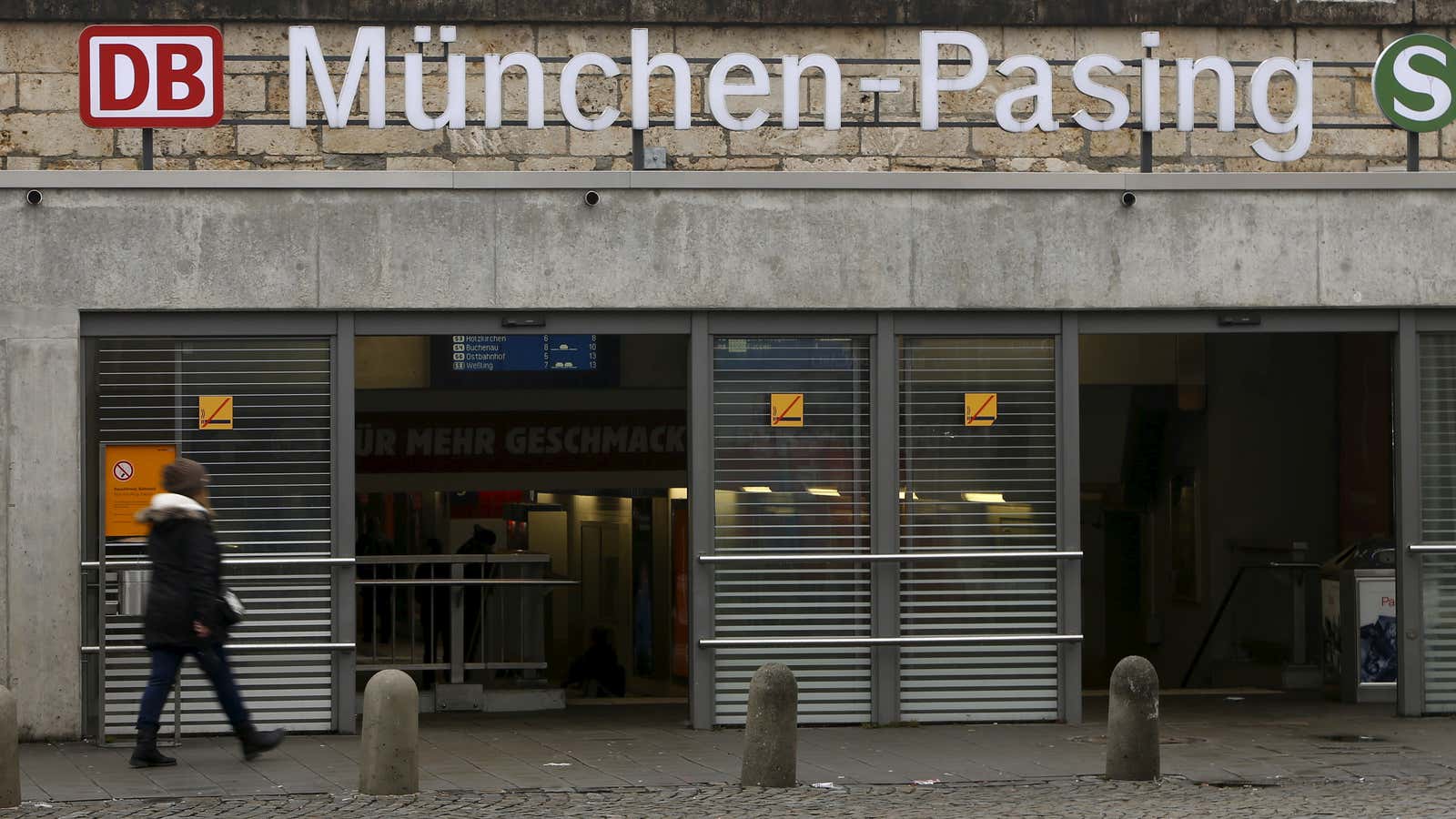 Entrance of Pasing train station is pictured in Munich, Germany.