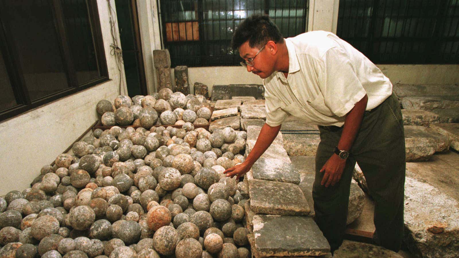 Evidence in the making: relics from an ancient shipwreck off the coast of the contested Spratly Islands.