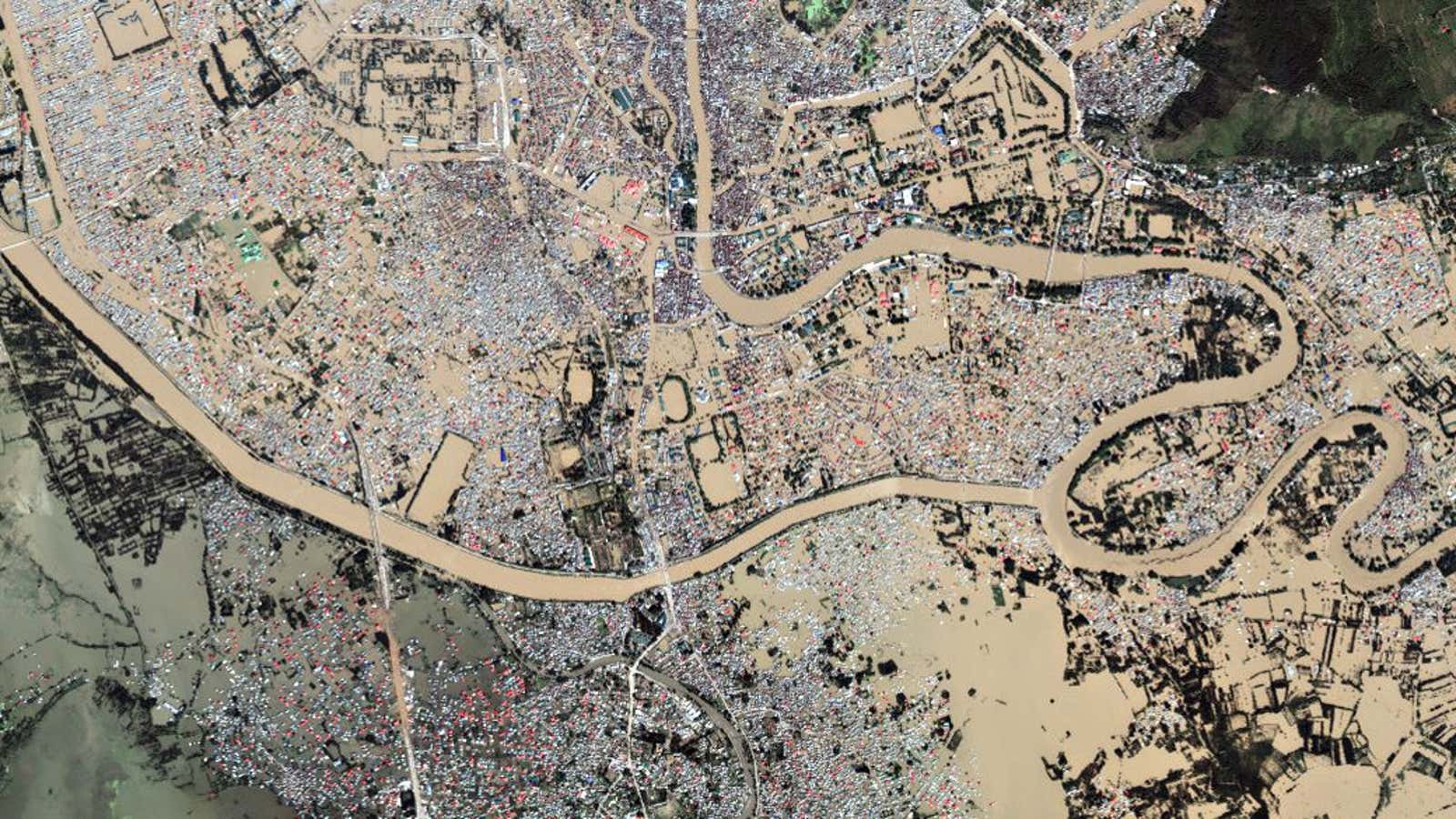 A satellite image of Srinagar, as viewed on Google Crisis Maps.