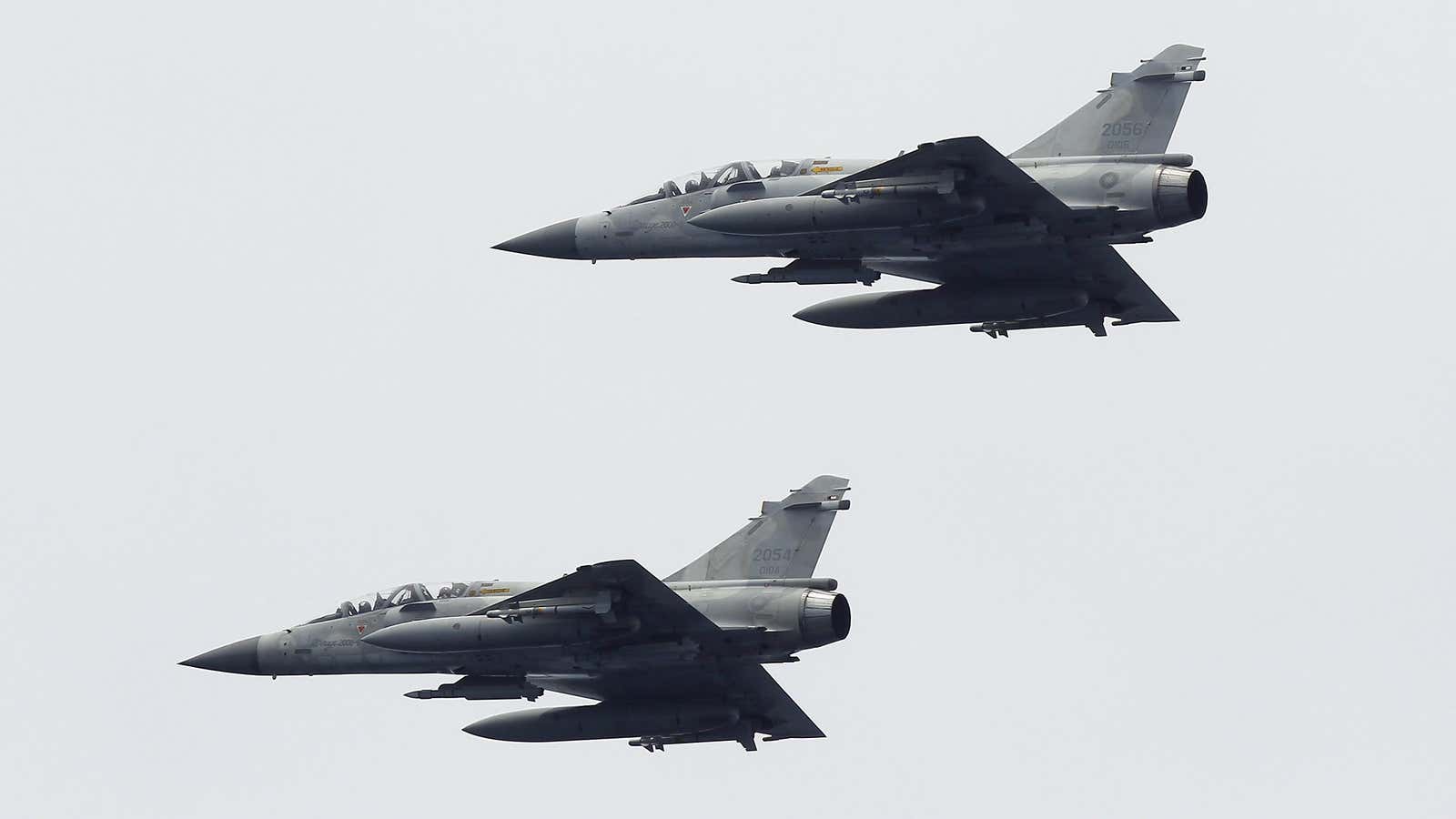 Taiwan’s Mirage-2000 fighter jets on a drill.