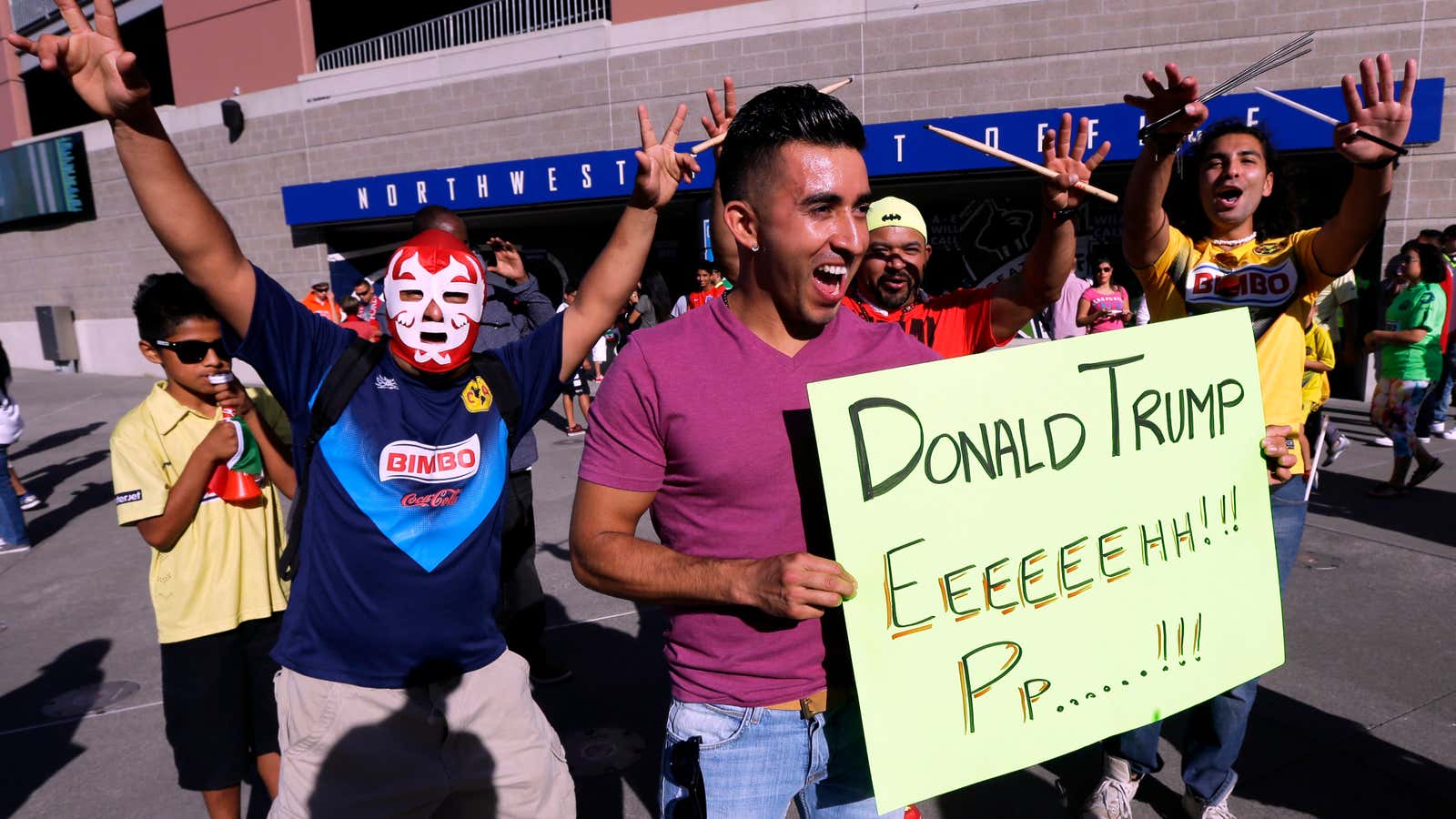 Mexican soccer fans get pumped up ahead of a match in Seattle, WA.