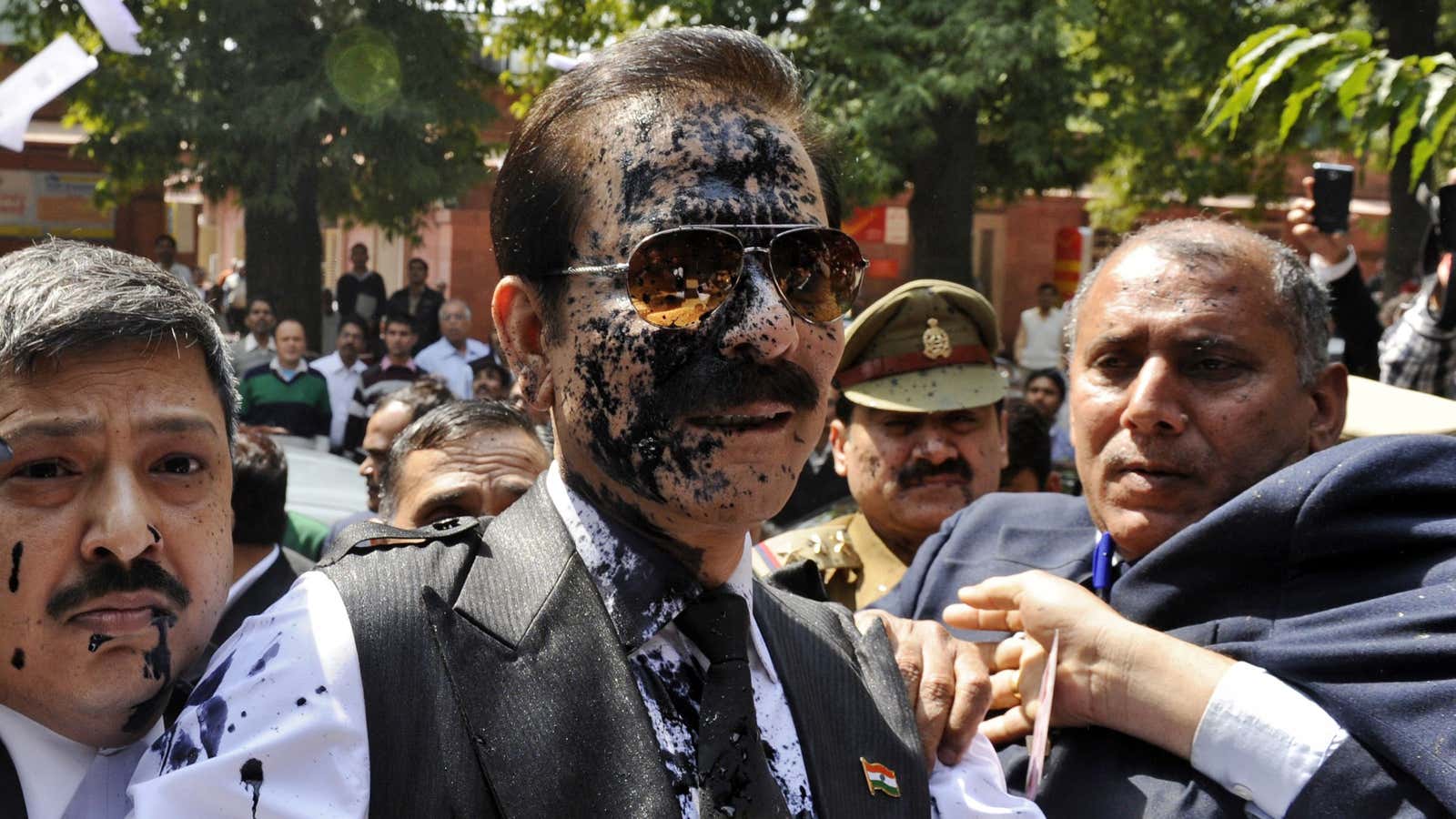 Subrata Roy was attacked with black ink before a court hearing this year.