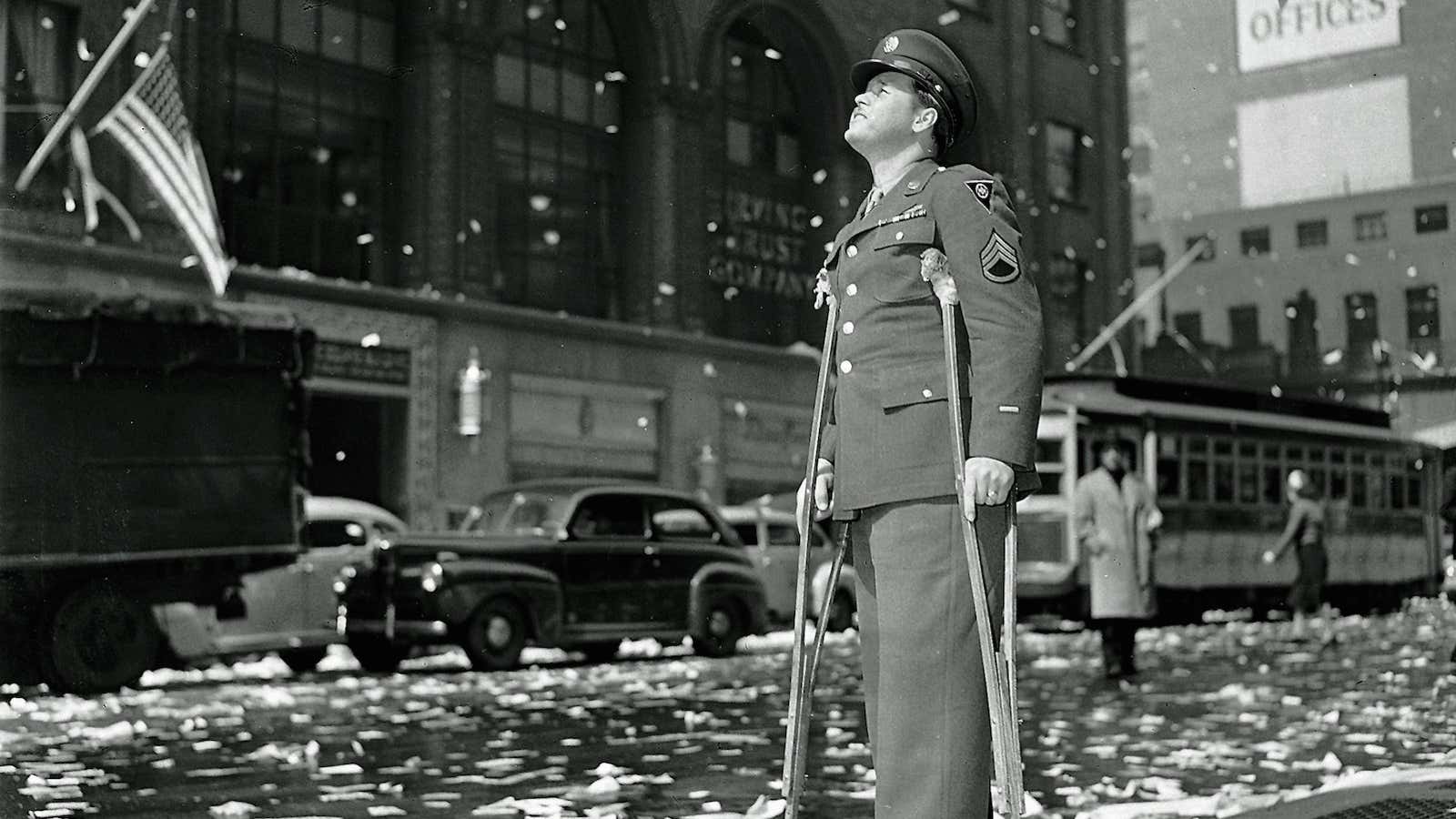 Outside Grand Central Station, New York. May 7, 1945.