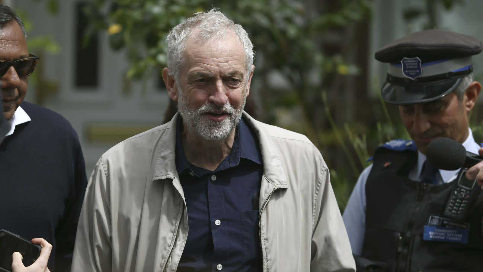 Britain’s opposition Labour Party leader Jeremy Corbyn leaves his home in London this morning.