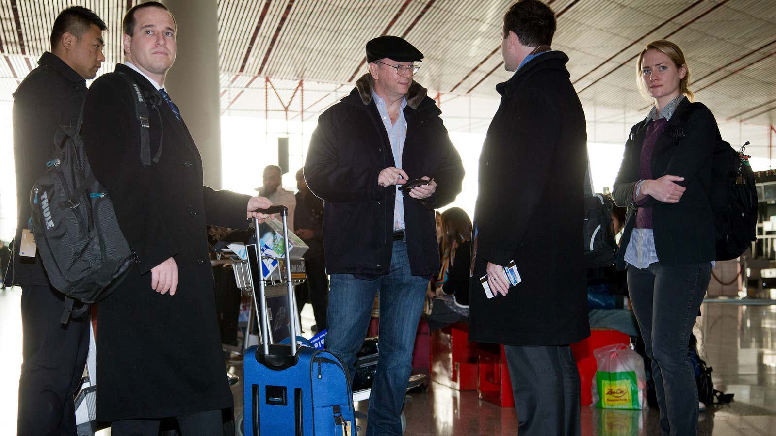 Eric Schmidt with members of the delegation to North Korea